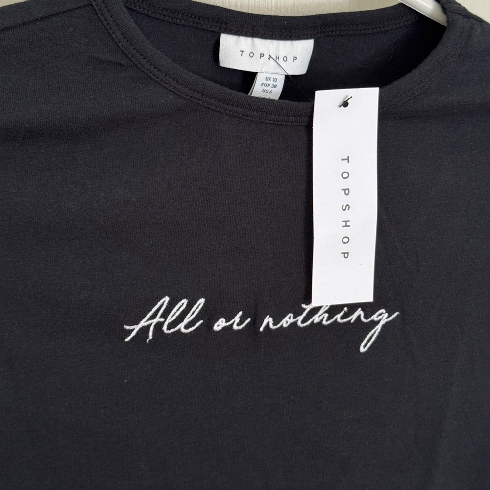 Black Crop Top with Script - Picture 2 of 7